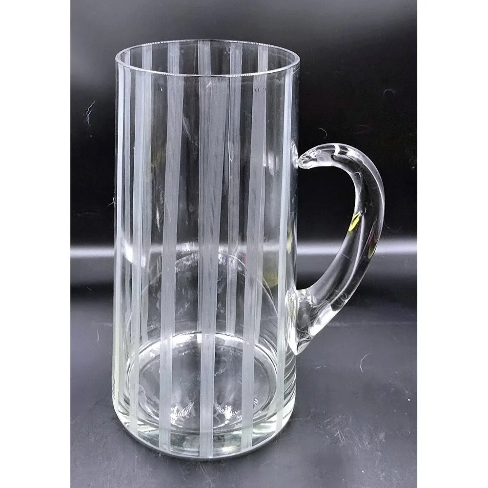 Chill-It‎ Aluminum Ice Tube Glass Pitcher Vtg Gilley Etched Manhatten Stripes